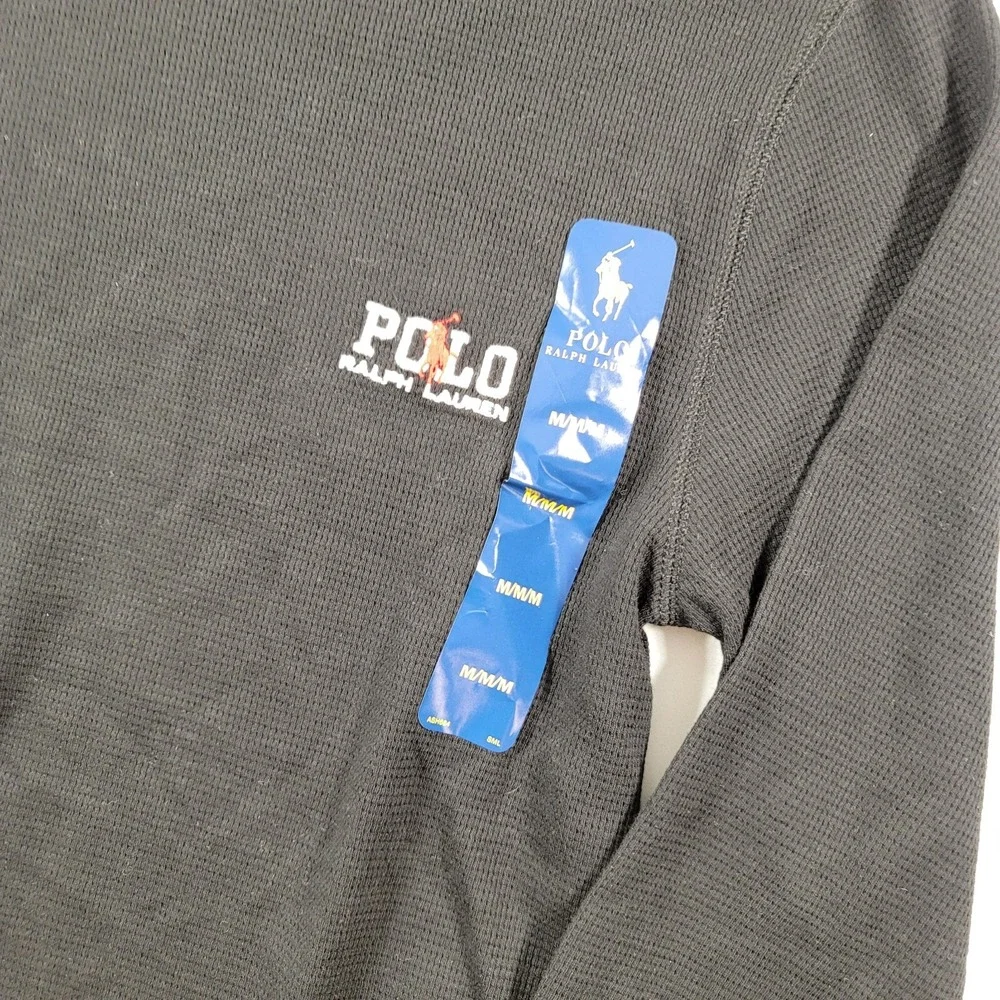 Polo Ralph Lauren Waffle Thermal Shirt Mens Medium Polo Black‎ Long-Sleeve NEW